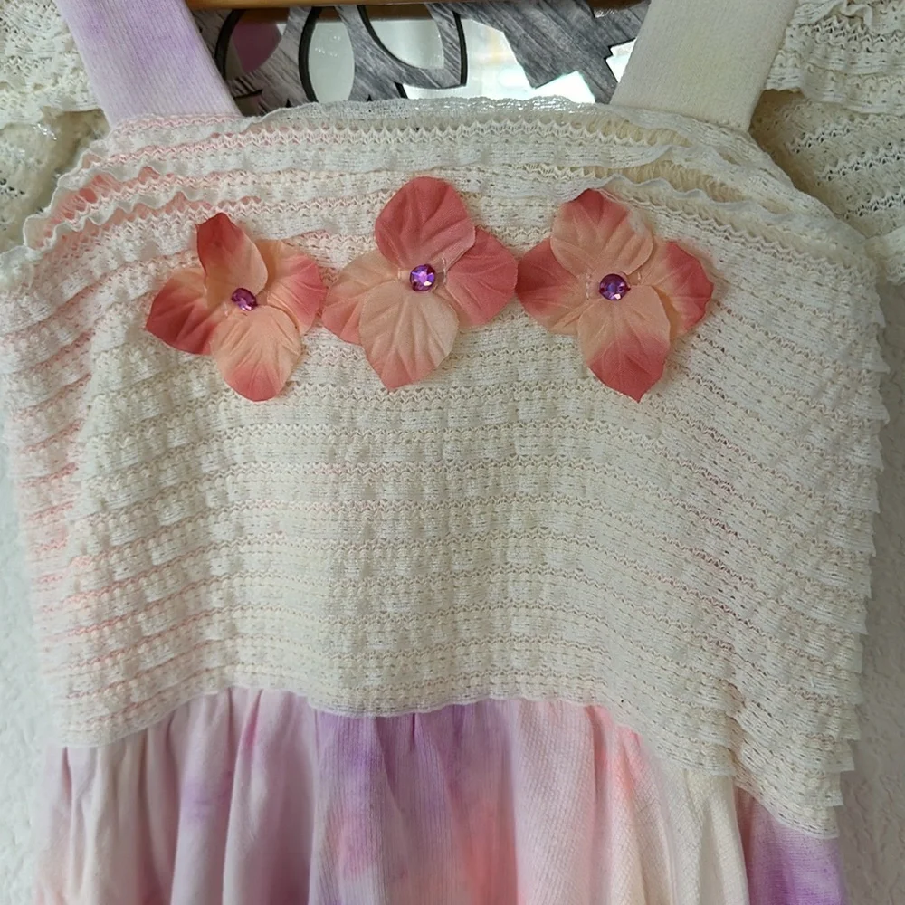 CachCach • Pastel Tie Dye Ruffle Lace Breezy Summer Dress With Handkerchief Hem